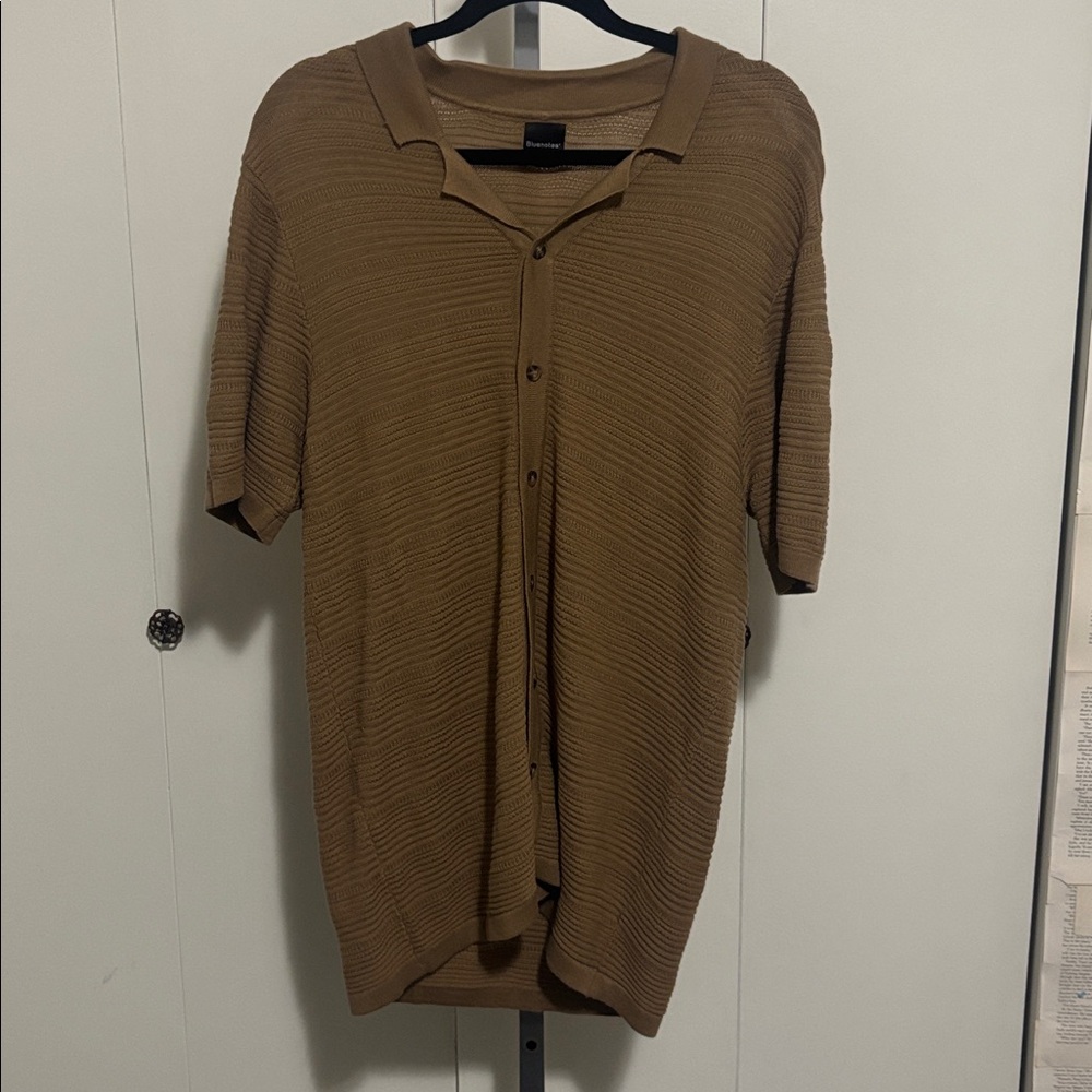 Bluenotes Tan Knit Button-Up Top